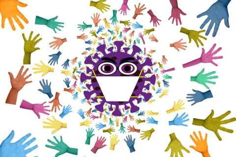 Abstract 3d rendering illustration of set of colorful gloves surrounding a ca Stock Illustration