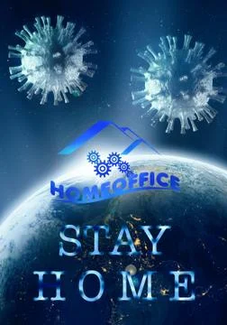 Abstract 3d rendering illustration for stay and work from home because of Cor Stock Illustration
