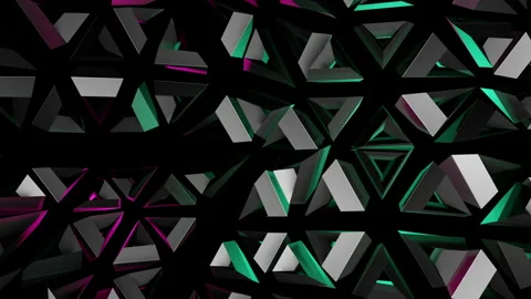 Abstract 3d Rendering Of Moving Geometric Shapes With Magenta And Cyan Light Stock Footage 139283136