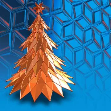Abstract 3d rendering of  polygonal Christmas tree golden Stock Illustration