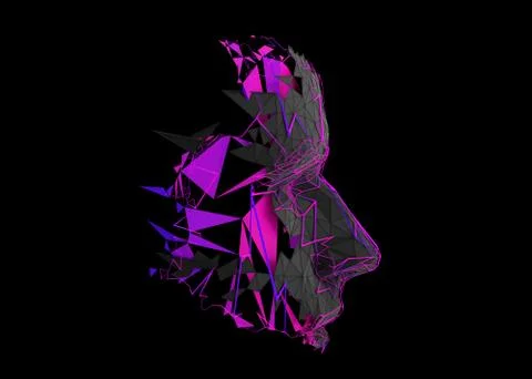 Abstract 3D Rendering of Polygonal Human Face Illustrazione stock
