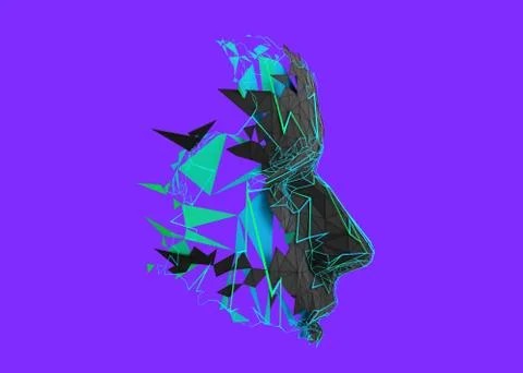 Abstract 3D Rendering of Polygonal Human Face Illustrazione stock