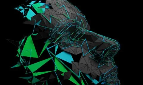 Abstract 3D Rendering of Polygonal Human Face Illustrazione stock