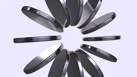 Abstract 3D Rendering of Rotating Metallic Discs in Circular Motion. Stock Footage 327007593