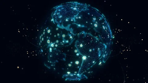 Abstract 3D rendering satellites starlink network, digital earth data globe - Stock Footage 128840958