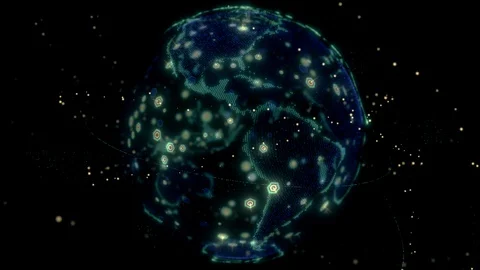 Abstract 3D rendering satellites starlink network, digital earth data globe - Stock Footage 130037667