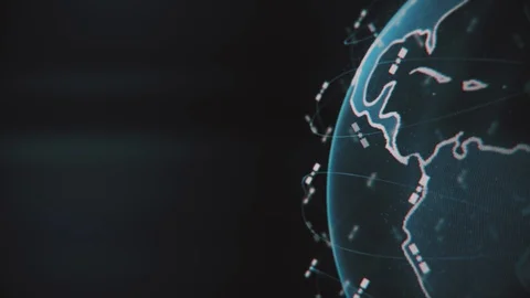 Abstract 3D rendering satellites starlink network, digital earth data globe - Stock Footage 130037712