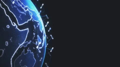 Abstract 3D rendering satellites starlink network, digital earth data globe - Stock Footage 130834696