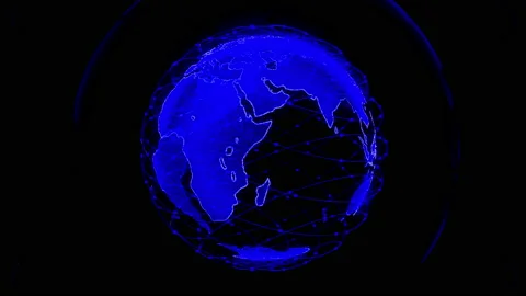 Abstract 3D rendering satellites starlink network, digital earth data globe - Video stock 133916549