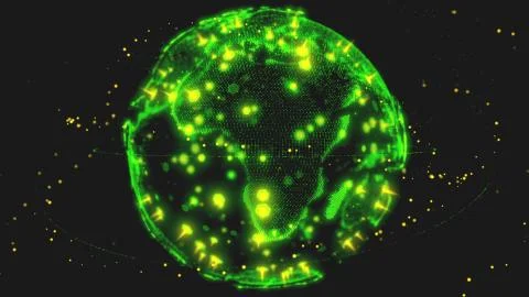 Abstract 3D rendering satellites starlink network, digital earth data globe - Illustrazione stock