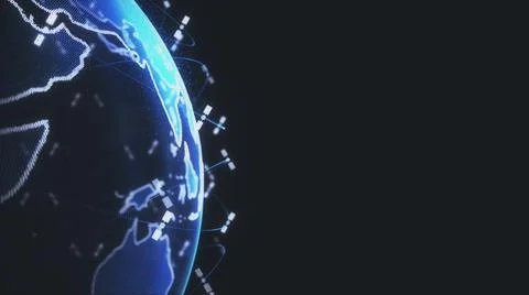 Abstract 3D rendering satellites starlink network, digital earth data globe - Illustrazione stock