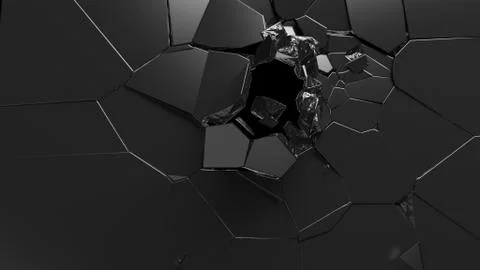 Abstract 3d rendering of shattered black surface. destructed wall. Stock Illustration