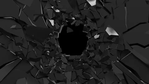 Abstract 3d rendering of shattered black surface. destructed wall. Stock Illustration