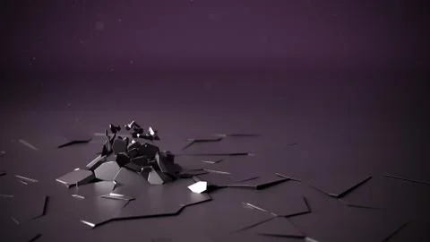 Abstract 3d rendering of shattered purple surface. destructed floor. copy spa 스톡 일러스트