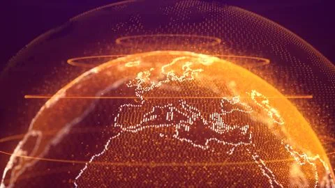 Abstract 3D Rendering Shiny Orange Dotted Particles Earth Half View Globe Europe イラスト素材