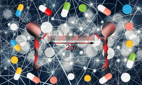 Abstract 3D Rendering Social Distancing illustration For Covid 19 Coronavirus Stock Illustration