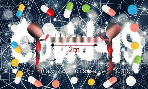 Abstract 3D Rendering Social Distancing illustration For Coronavirus Stock Illustration