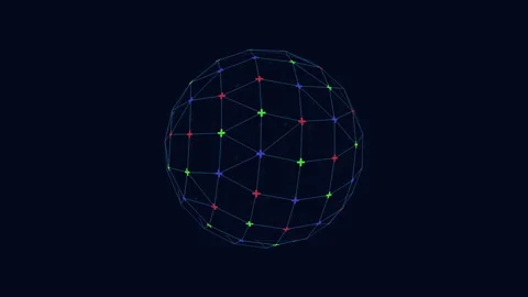 Abstract 3d rendering of sphere with grid pattern and scattered dots Video stock 263536552