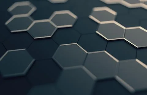 Abstract 3D Rendering of Surface with Hexagons. Illustrazione stock