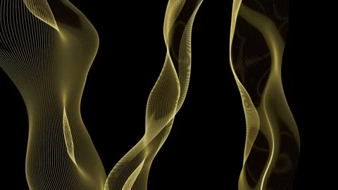 Abstract 3D rendering of vertical golden liquid lines flowing loop Stock Footage 340242892