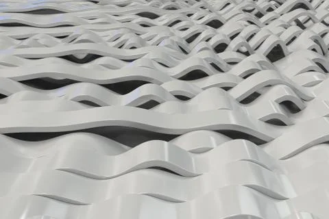 Abstract 3D rendering of white sine waves Stock Illustration