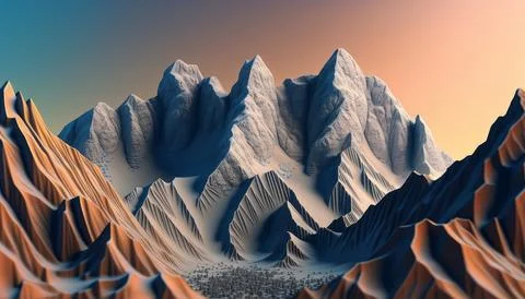 Abstract 3D rocky mountains in a panoramic view, rendered as terrain wallpape Stock Illustration