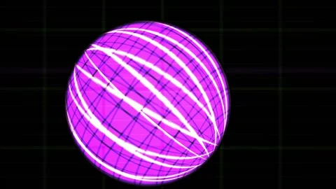Abstract 3D Rotating Sphere with Glowing White Stripes and Grid Texture. Stock Footage 341775582