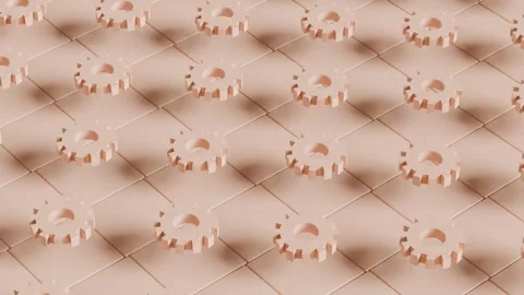 Abstract 3D Rows of Peach Cogwheels Figures Moving Towards Each Other Stock Footage 277317451