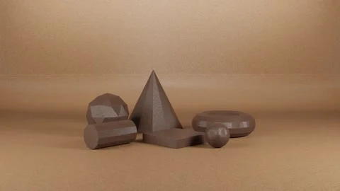 Abstract 3D Scene with Dark Brown Geometric Elements on Brown Background Stock Footage 276235481