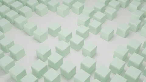 Abstract 3D Scene of Pale Green Solid Cubes Distributed in Minimal Composition Vídeo Stock 337303034
