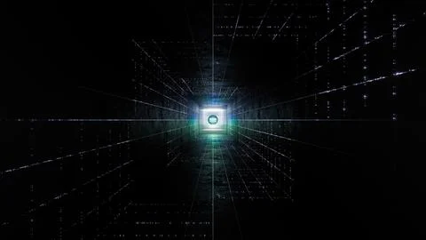 Abstract 3d sci-fi black tunnel. Wormhole absorbs cyberspace. 3D portal. Stock Illustration