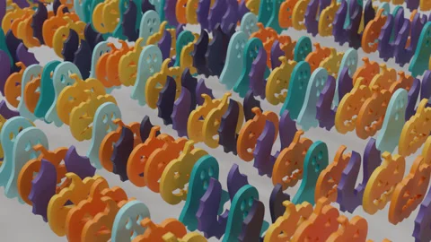 Abstract 3D seamless animation of flat colorful Halloween icons arranged Stock Footage 335959000