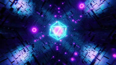 Abstract 3D seamless loop tunnel background. Blue pink purple neon Video stock 243803928