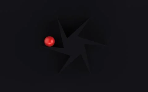 Abstract 3d shapes with bright red ball on dark gray background Stock Illustration