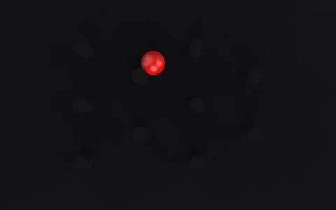 Abstract 3d shapes with bright red ball on dark gray background Stock Illustration