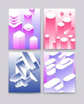 Abstract 3d shapes. Cool gradient isometric shapes technologic futuristic Stock Illustration