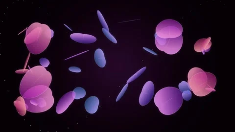 Abstract 3D Shapes Floating in Dark Purple Sci-Fi Atmosphere Stock Footage 346660965