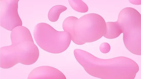 Abstract 3d shapes flow, liquid pink feminine blob and bubble. Creative party Illustrazione stock