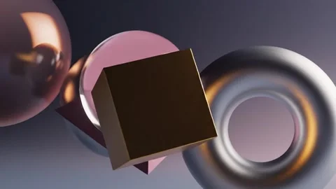 Abstract 3D Shapes with Golden Cube and Sphere Stock Footage 324807641