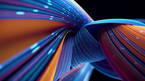Abstract 3D shapes twisting in blue and yellow colors on a black background Stock Footage 314649022