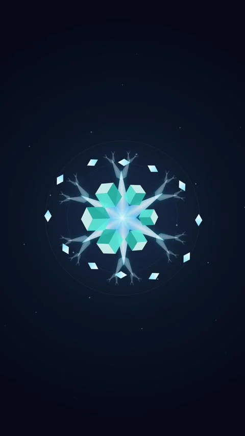 Abstract 3D Snowflake Animation with Floating Blue Cubes on Dark Background Stock Footage 346198235