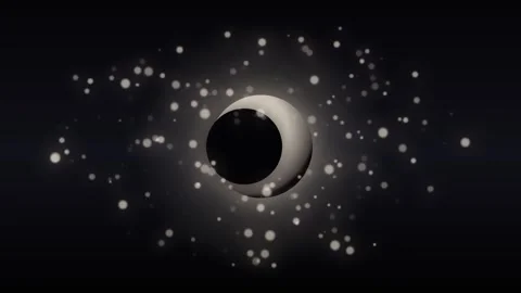 Abstract 3D solar eclipse with glowing particles on dark background Stock Footage 335941938