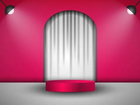 Abstract 3D space, realistic cylindrical podium with arch shape background... Ilustración de archivo