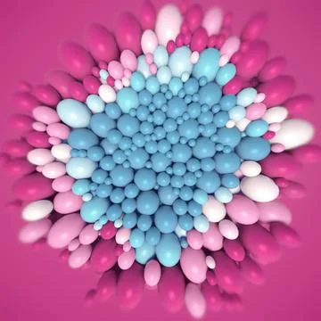 Abstract 3D Sphere Flower in Pink and Blue Tones Gentle Feminine Background Stock Illustration