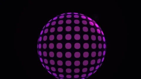 Abstract 3D Sphere with Glowing Purple Grid Pattern Rotating in Dark Space. Stock Footage 341775586