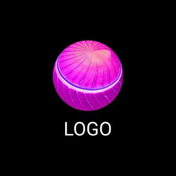 Abstract 3D sphere logo textured with swirled Exotic Palm Leaf isolated on black Stock Illustration