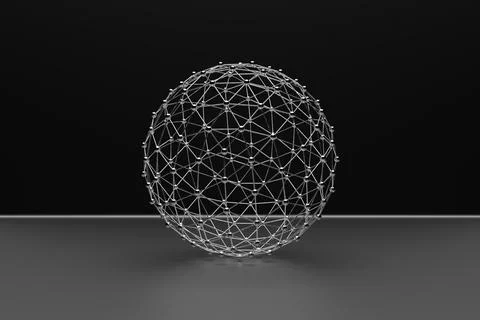 Abstract 3D Sphere of Neon Dots and Stripes. Global Network Connection. Abstr Stock Illustration