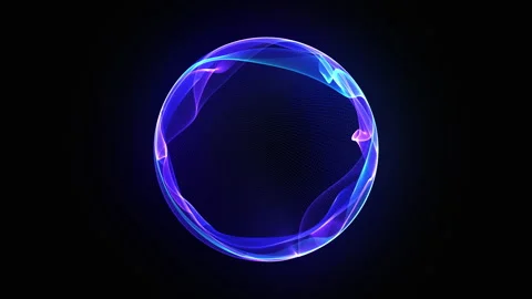 Abstract 3d sphere of purple and blue neon gradient particle waves. Video stock 313557156