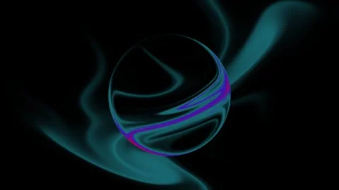 Abstract 3d sphere with swirling purple liquid texture and glowing cyan aura on Stock Footage 341032539