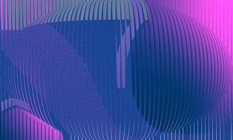 Abstract 3D sphere with vertical purple and blue stripes on a geometric gra.. Stock Illustration